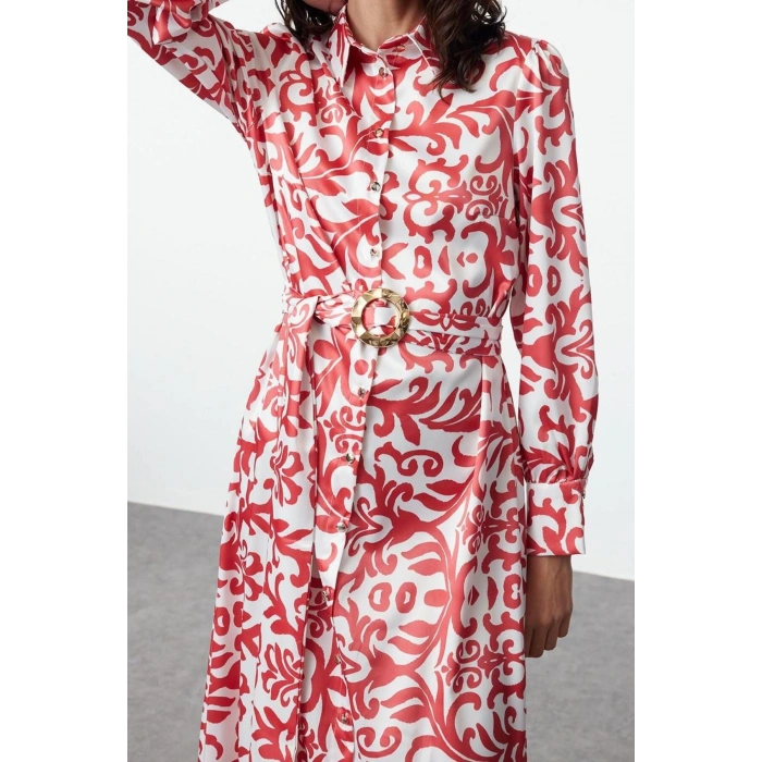 Fashion Style Relaxed Judge Collar Maxi Length Hijab Floral Patterned Woven Dress