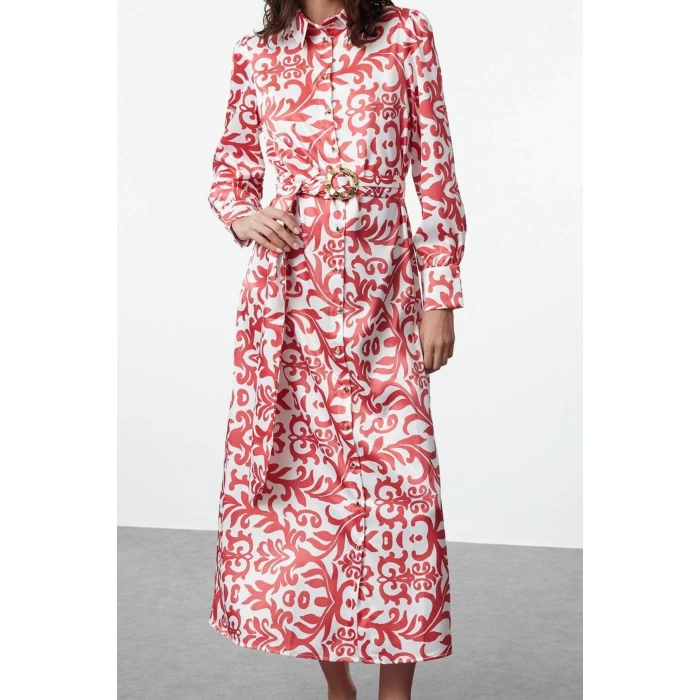 Fashion Style Relaxed Judge Collar Maxi Length Hijab Floral Patterned Woven Dress