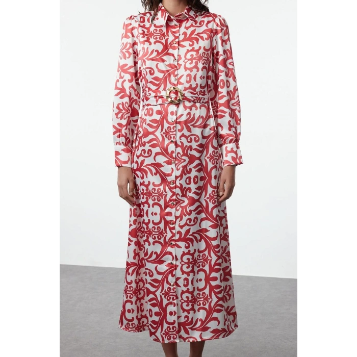 Fashion Style Relaxed Judge Collar Maxi Length Hijab Floral Patterned Woven Dress