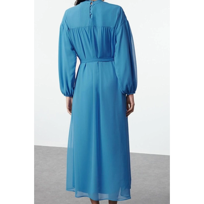 Fashion Style Regular Stand Collar Maxi Length Hijab Embroidered Woven Dress