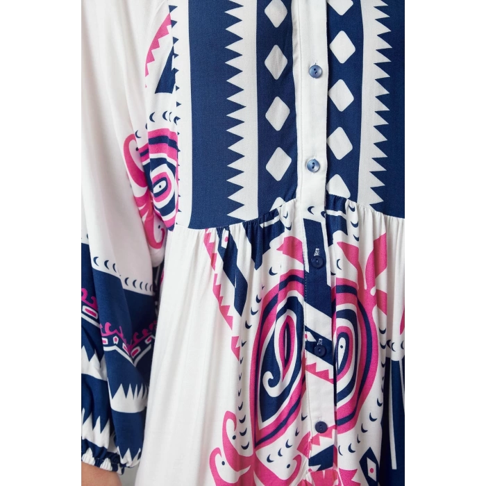 Fashion Style Relaxed Judge Collar Long Hijab Viscose Woven Patterned Dress