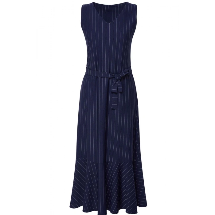 Fashion Style Relaxed V Neck Long Hijab Striped Woven Vest Dress