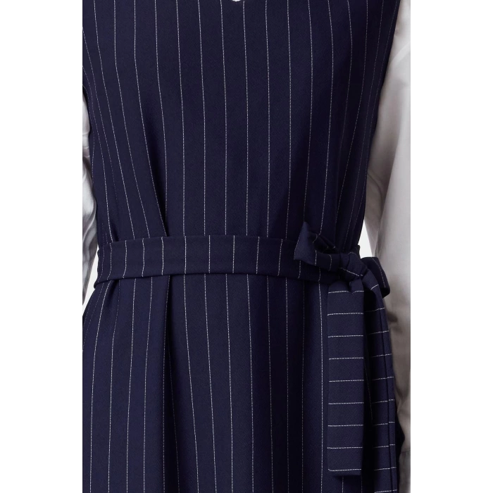 Fashion Style Relaxed V Neck Long Hijab Striped Woven Vest Dress