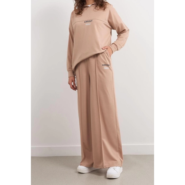 Style Women Modern Fashion Normal Waist Straight Leg V Neck Embroidered Detailed Hooded Knitted Bottom Top Set