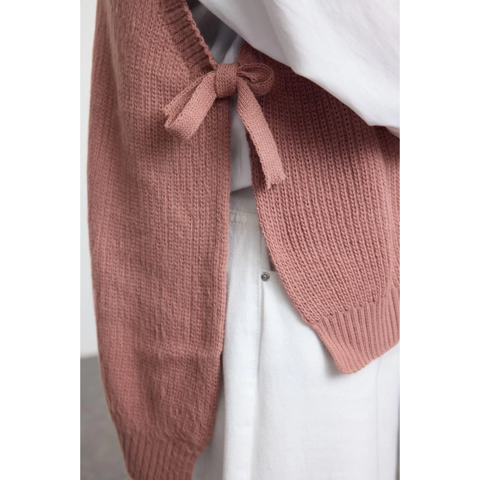 Style Modern Women Regular Standard Sleeve Crew Neck Hijab Tie Detail Knitted Sweater