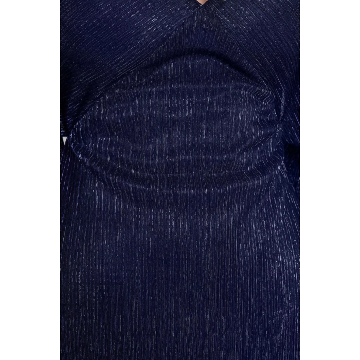 Moda Stil Regular V Yaka Mini Boy A-Kesim Astarlı Parıltılı Örme Kısa Şık Abiye Elbise