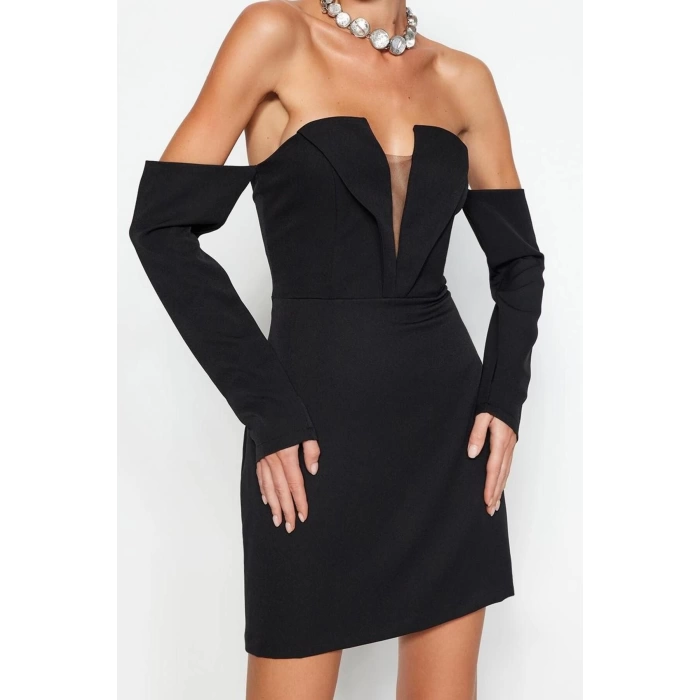 Fashion Style Regular V Neck Mini Length Body-fitting Woven Short Elegant Evening Dress