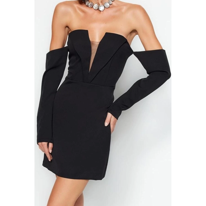 Fashion Style Regular V Neck Mini Length Body-fitting Woven Short Elegant Evening Dress