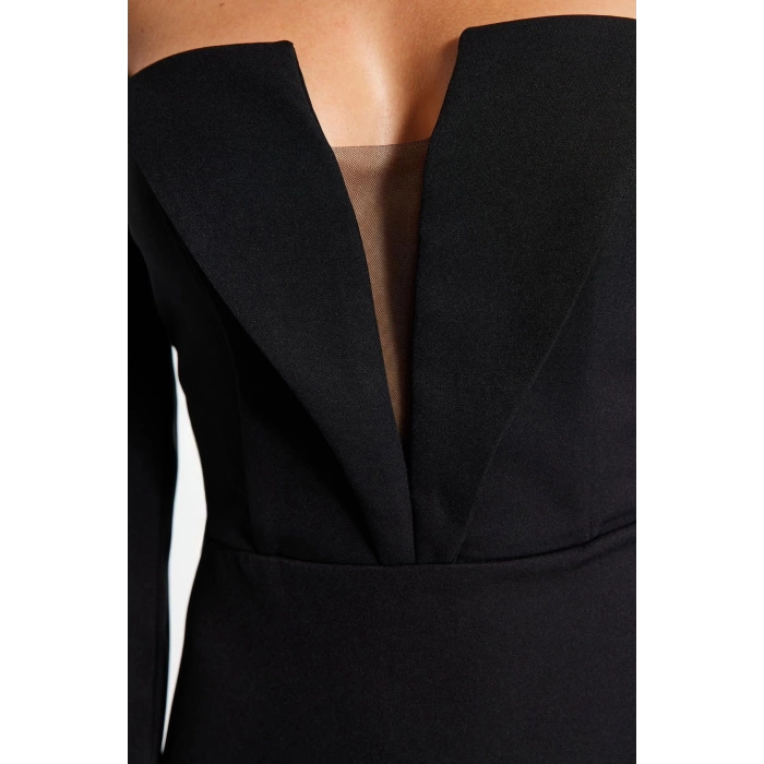 Fashion Style Regular V Neck Mini Length Body-fitting Woven Short Elegant Evening Dress