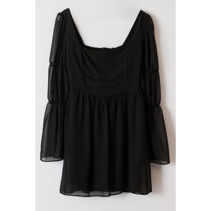 Fashion Style Fitted Square Neck Mini Length A-Line Woven Chiffon Woven Short Elegant Evening Dress