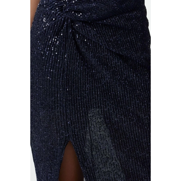 Fashion Style Fitted Halter Neck Midi Length Bodycon Knitted Glitter Sequin Elegant Evening Dress
