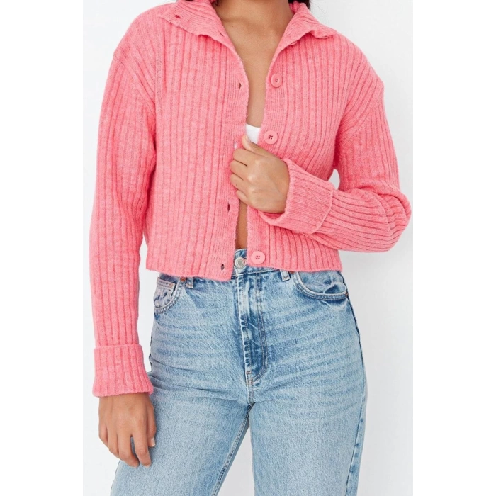 Womens Modern Style Regular Stand Collar Crop Knitwear Cardigan