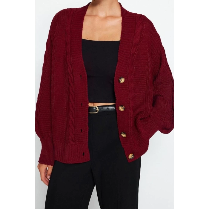 Womens Modern Style Oversize V Neck Regular Knitted Cardigan