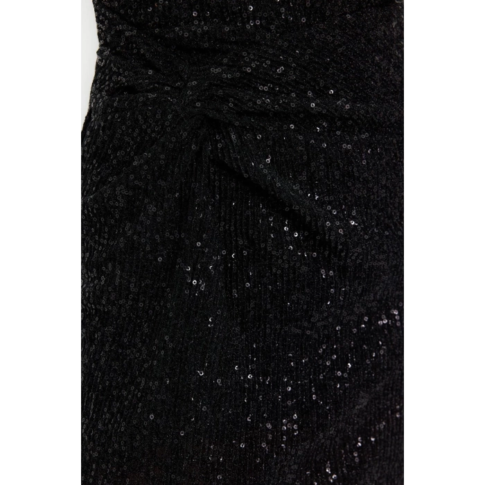 Fashion Style Fitted Halter Neck Midi Length Bodycon Knitted Glitter Sequin Elegant Evening Dress