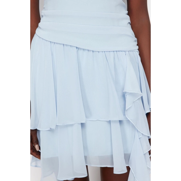 Fashion Style Fitted Halter Neck Mini Length A-Line Ruffle Woven Short Elegant Evening Dress