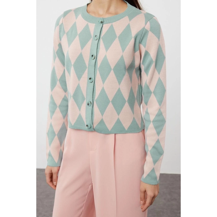 Womens Modern Style Slim Crew Neck Crop Knitwear Cardigan