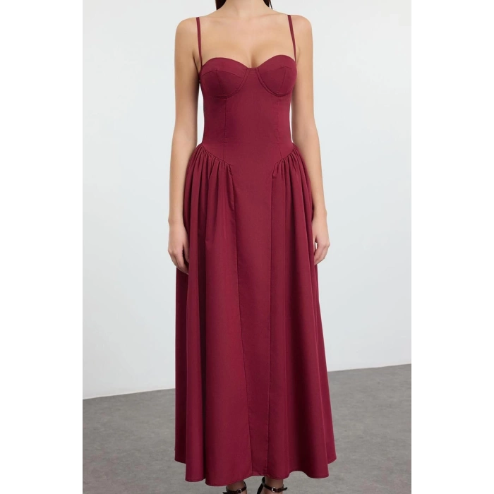 Fashion Style Fitted Sweetheart Neckline Midi Length A-Line Poplin Woven Dress
