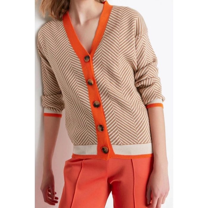 Womens Modern Style Oversize V Neck Midi Knitwear Cardigan