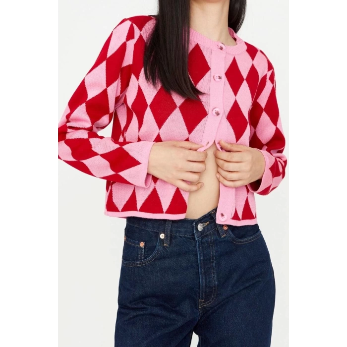 Womens Modern Style Slim Crew Neck Crop Knitwear Cardigan