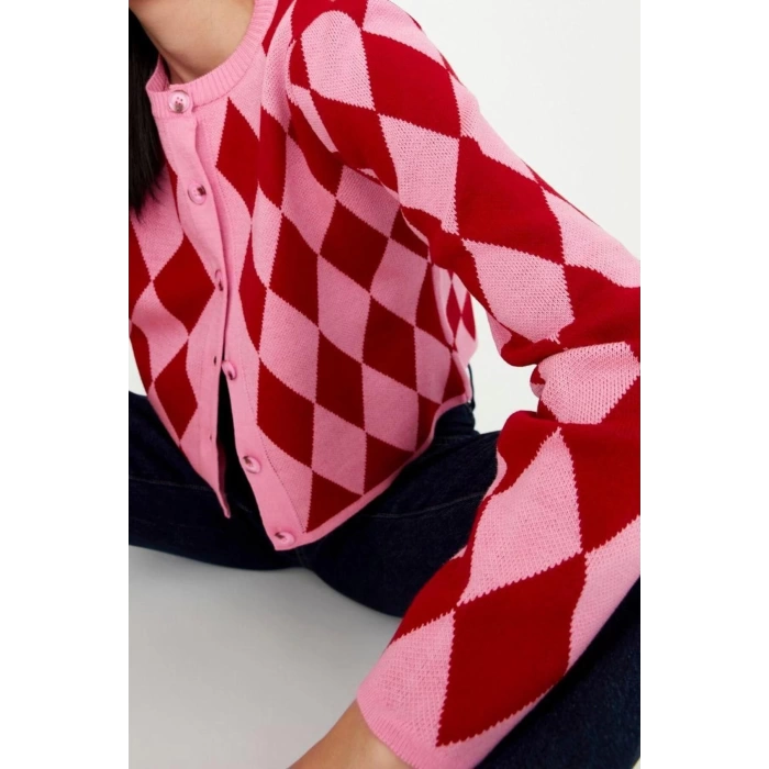Womens Modern Style Slim Crew Neck Crop Knitwear Cardigan