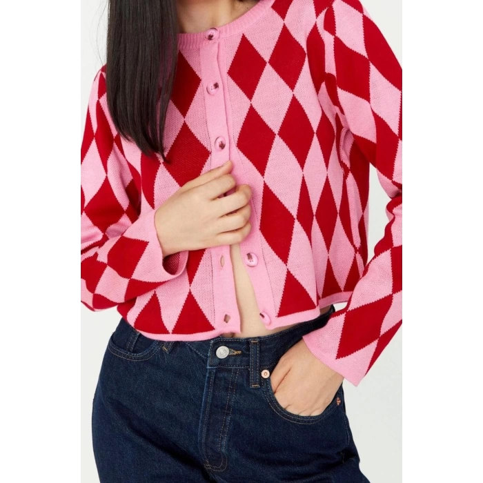 Womens Modern Style Slim Crew Neck Crop Knitwear Cardigan