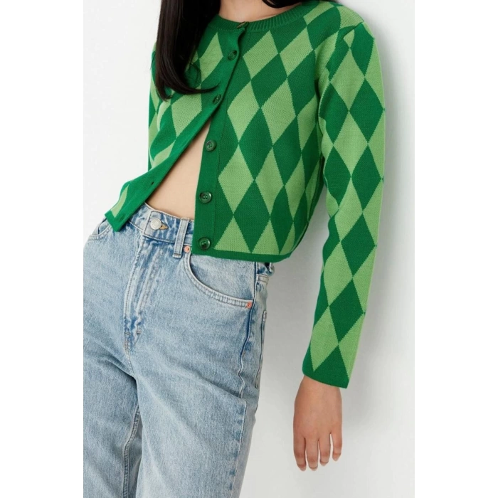 Womens Modern Style Slim Crew Neck Crop Knitwear Cardigan