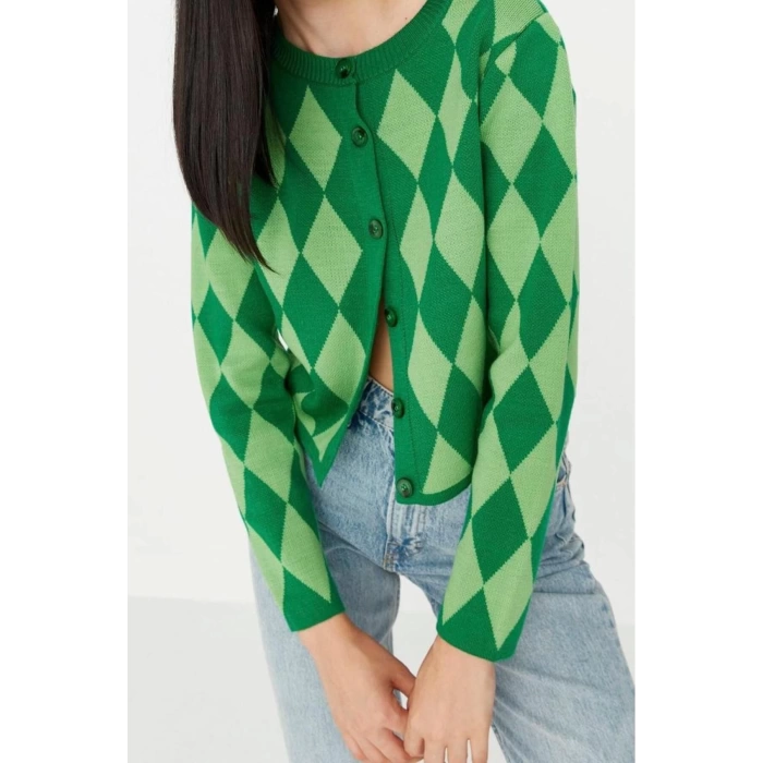 Womens Modern Style Slim Crew Neck Crop Knitwear Cardigan