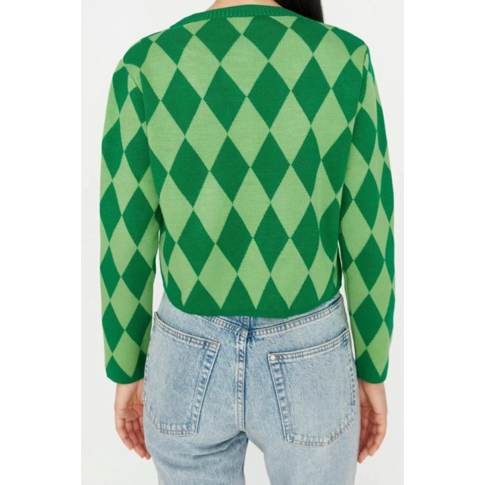 Womens Modern Style Slim Crew Neck Crop Knitwear Cardigan