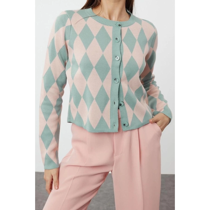 Womens Modern Style Slim Crew Neck Crop Knitwear Cardigan
