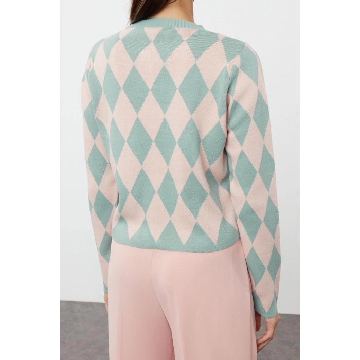 Womens Modern Style Slim Crew Neck Crop Knitwear Cardigan