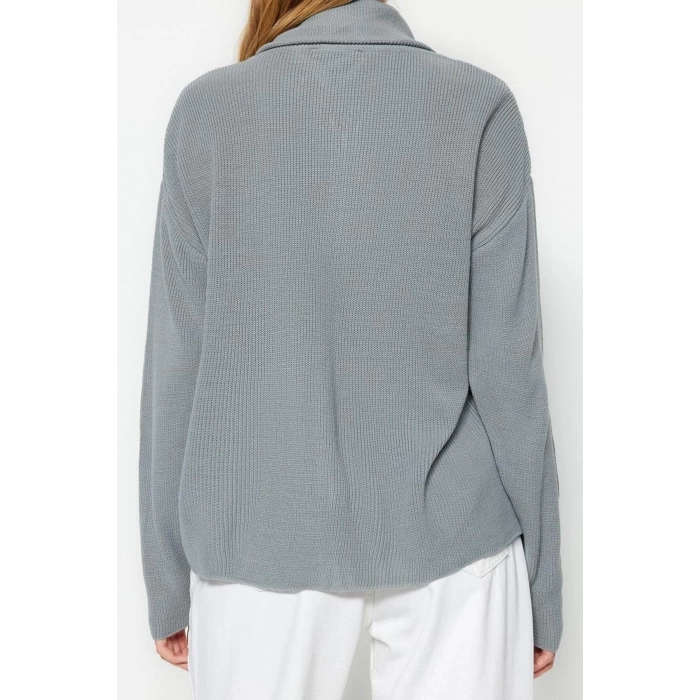 Womens Modern Style Oversize Stand Collar Regular Knitwear Cardigan
