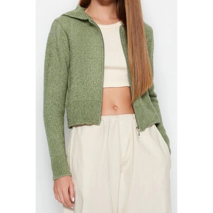 Womens Modern Style Regular Hooded Crop Knitwear Cardigan
