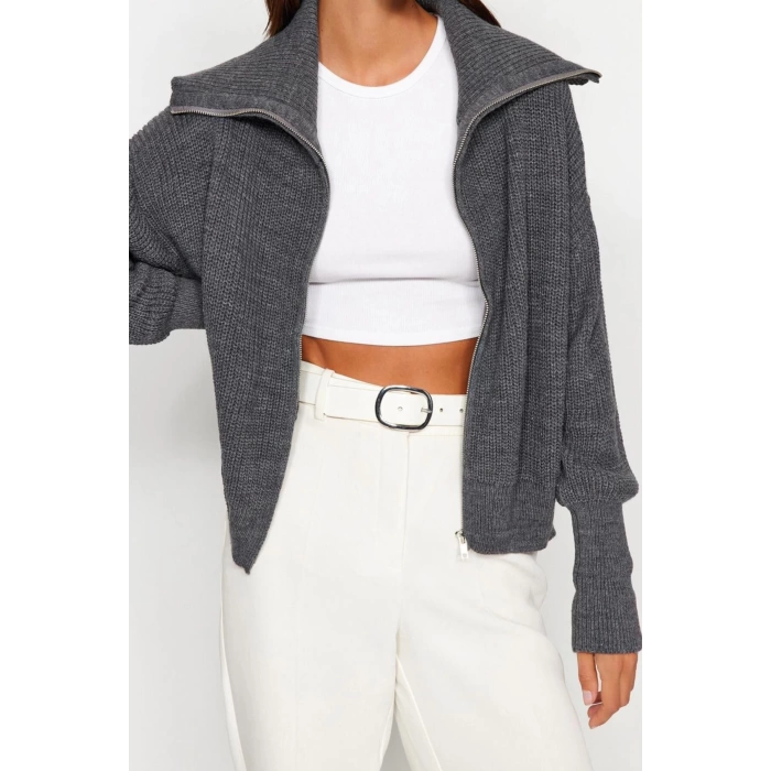 Womens Modern Style Oversize Turn-down Collar Regular Knitwear Cardigan