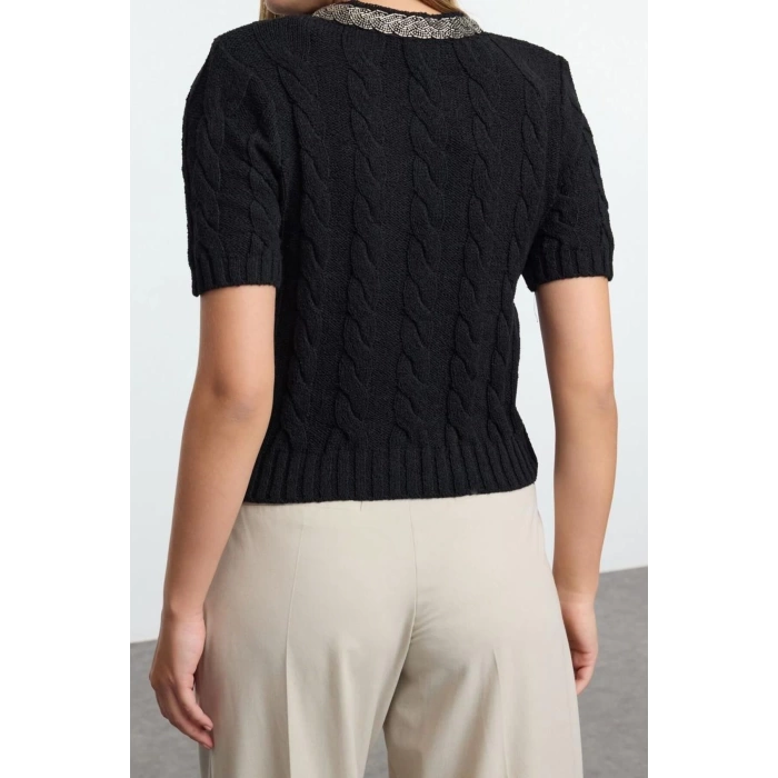 Womens Modern Style Slim Crew Neck Crop Knitwear Cardigan