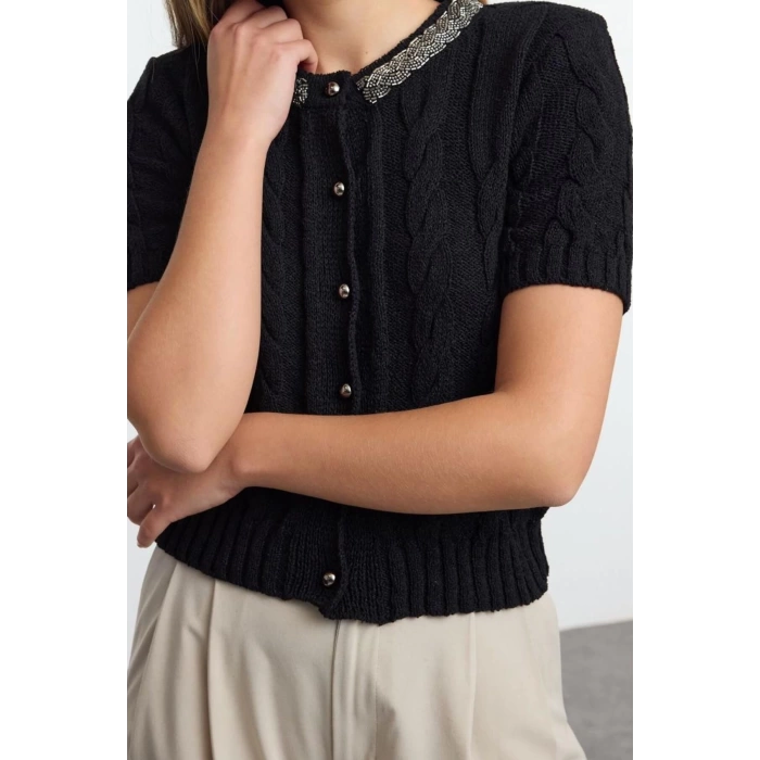 Womens Modern Style Slim Crew Neck Crop Knitwear Cardigan