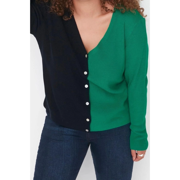 Plus Size Women Modern Style Comfortable Long V Neck Color Block Sleeve Regular Knitwear Cardigan
