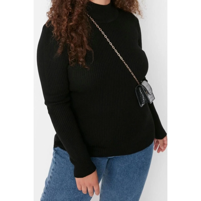 Plus Size Women Modern Style Comfortable Long Half Turtleneck Plain Sleeve Regular Knitwear Sweater
