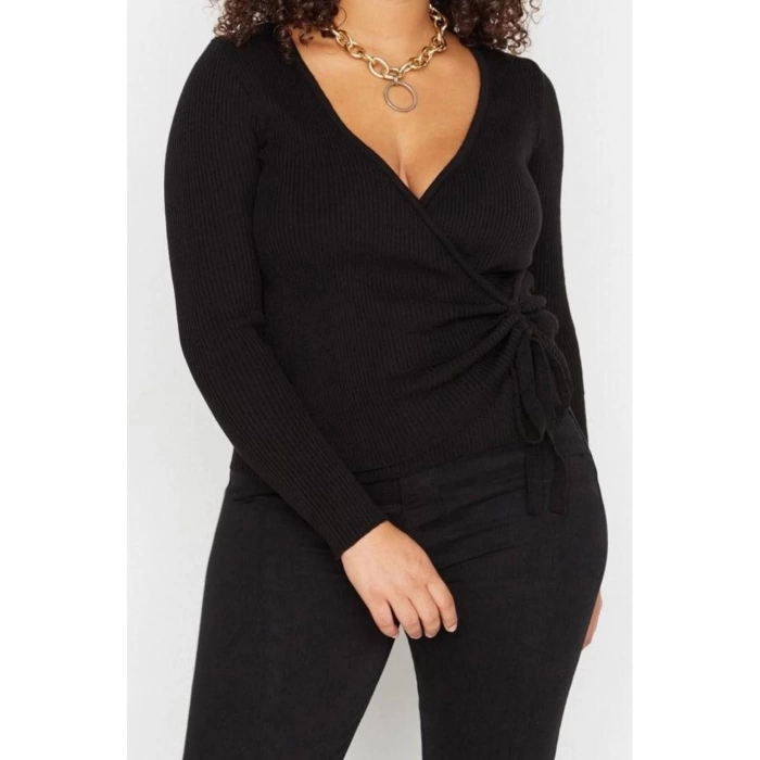 Plus Size Women Modern Style Casual Long Double Breasted Plain Sleeve Crop Knitwear Sweater