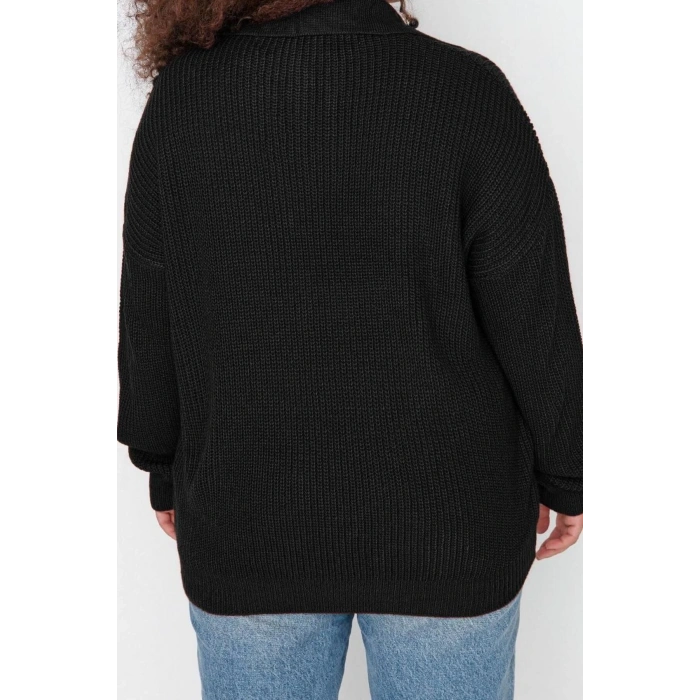 Plus Size Women Modern Style Comfortable Long Polo Neck Plain Sleeve Regular Knitwear Sweater