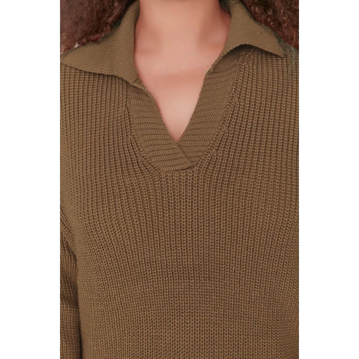 Plus Size Women Modern Style Comfortable Long Polo Neck Plain Sleeve Regular Knitwear Sweater