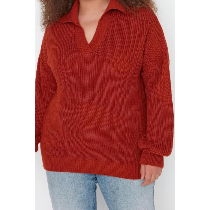Plus Size Women Modern Style Comfortable Long Polo Neck Plain Sleeve Regular Knitwear Sweater