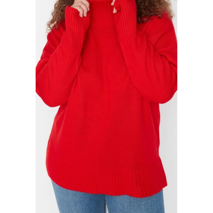 Plus Size Women Modern Style Casual Long Half Turtleneck Plain Sleeve Long Knitwear Sweater