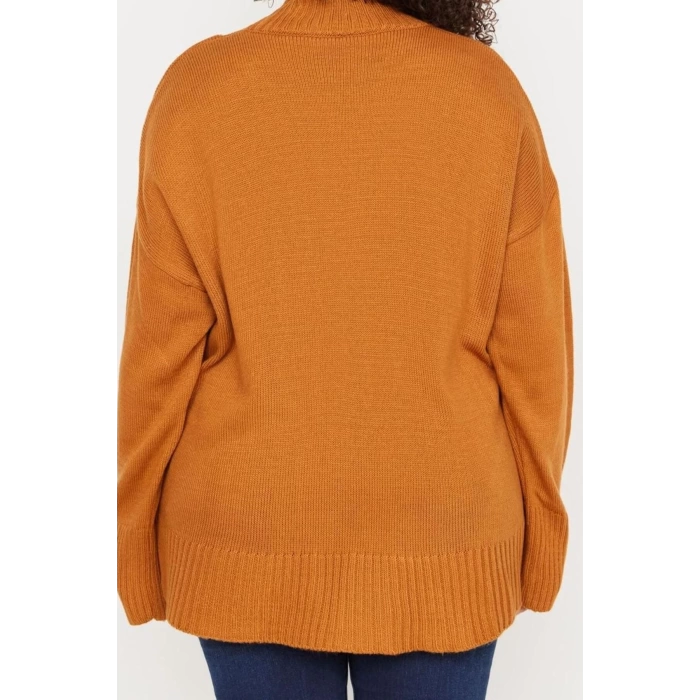 Plus Size Women Modern Style Casual Long Half Turtleneck Plain Sleeve Long Knitwear Sweater