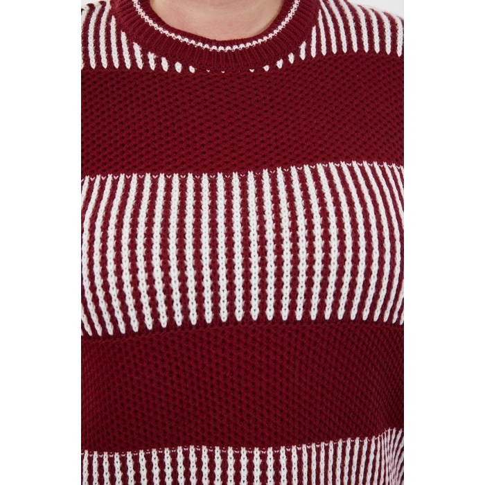 Plus Size Women Modern Style Casual Long Crew Neck Striped Sleeve Crop Knitwear Sweater