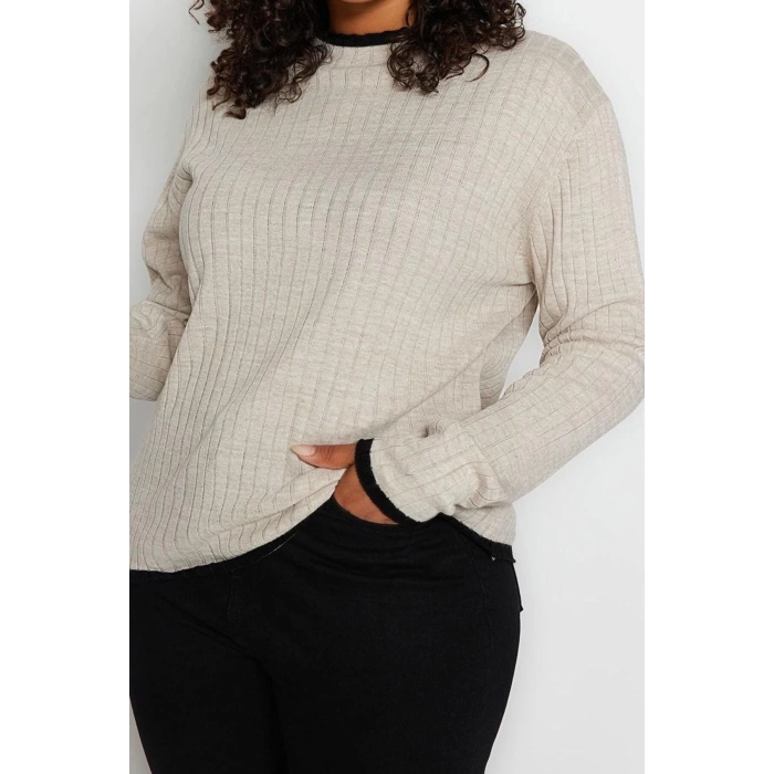 Plus Size Women Modern Style Comfortable Long Stand Collar Plain Sleeve Regular Knitwear Sweater
