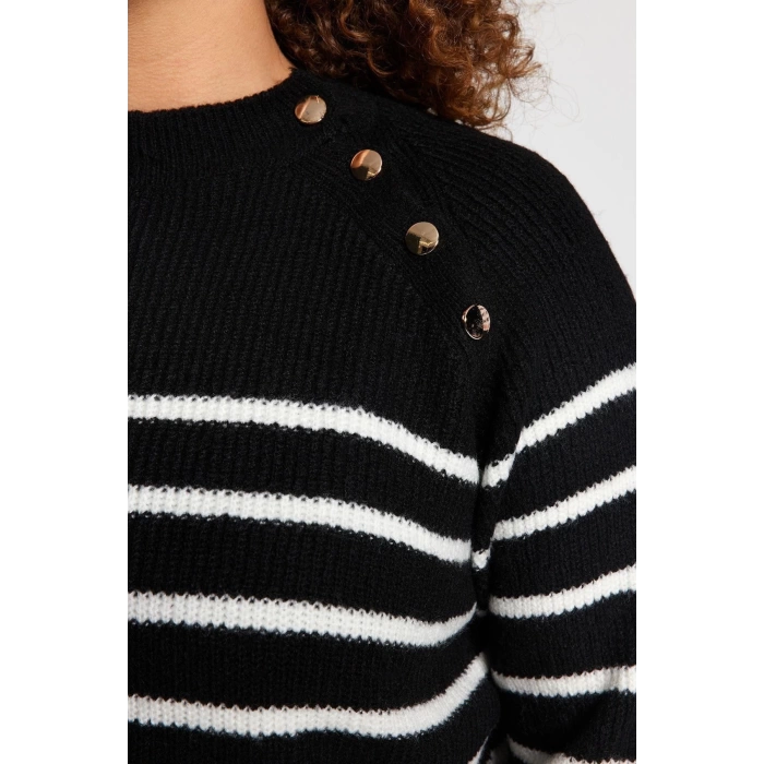 Plus Size Women Modern Style Comfortable Long Crew Neck Striped Sleeve Regular Knit Sweater