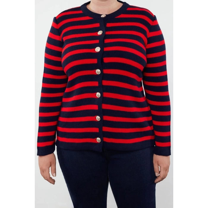 Plus Size Women Modern Style Comfortable Long Crew Neck Striped Sleeve Regular Knitwear Cardigan