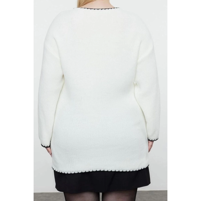Plus Size Women Modern Style Comfortable Long V Neck Plain Sleeve Long Knitwear Sweater
