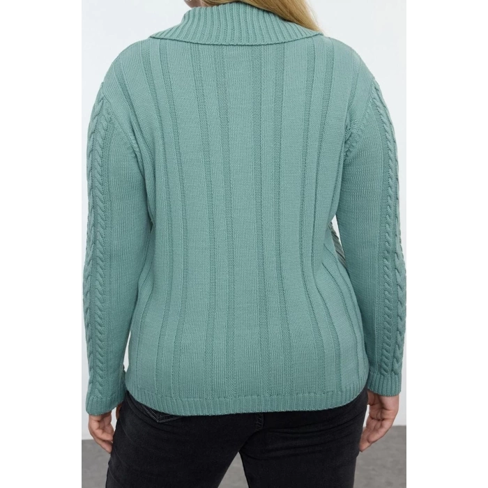 Plus Size Women Modern Style Casual Long Polo Neck Knitted Sleeve Crop Sweater Cardigan