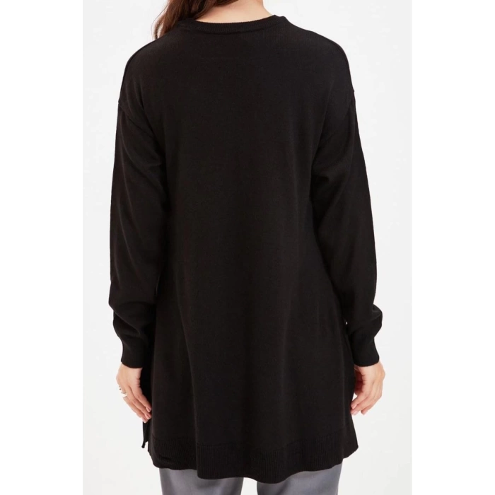 Womens Modern Style Casual Long Crew Neck Plain Sleeve Midi Knit Sweater
